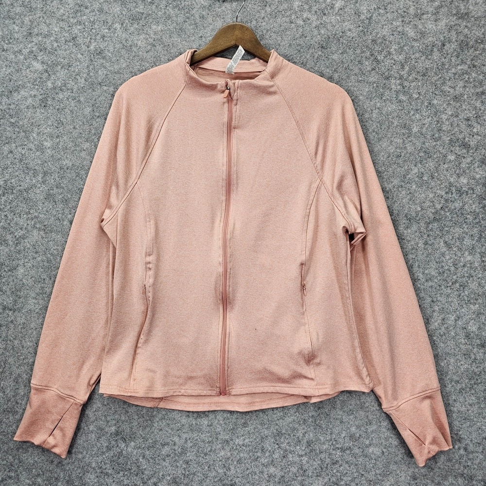 Full Zip Athletic Jacket Womens XL Pink Track Performance Stretch Thumbholes RBX